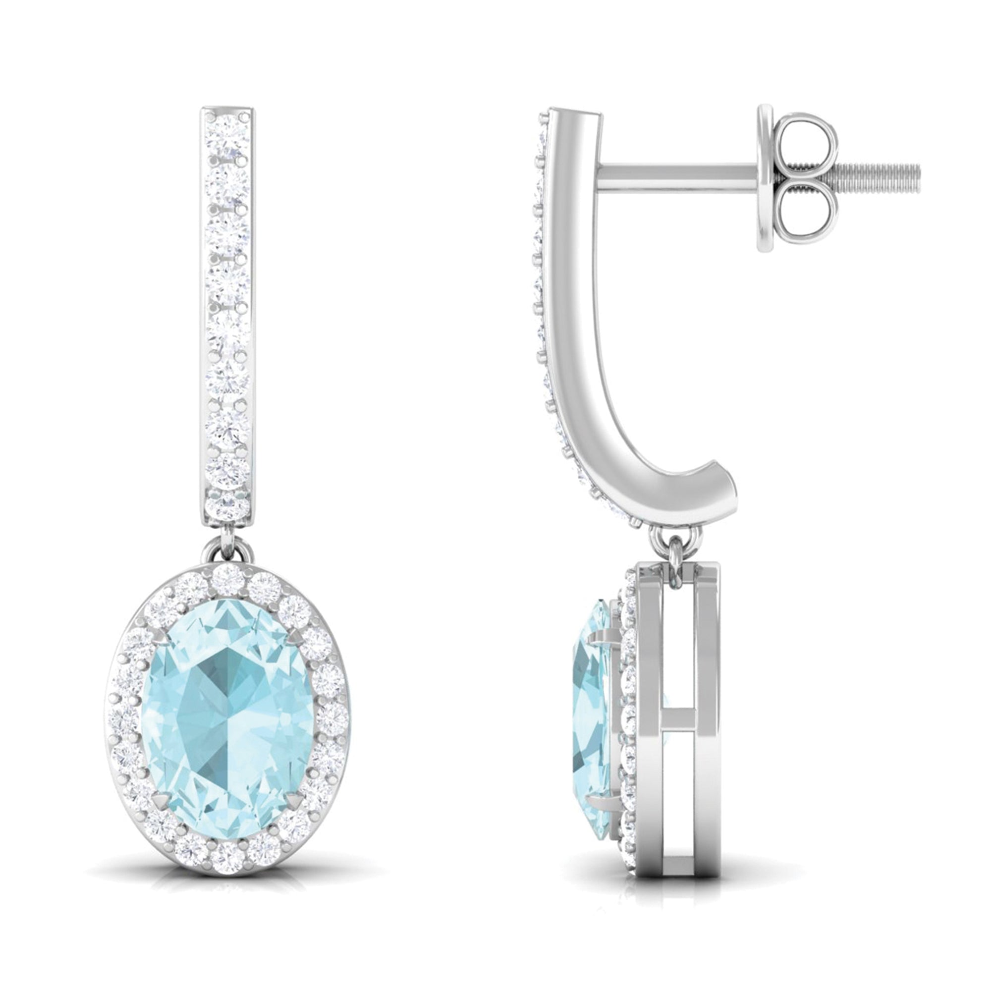 Oval Sky Blue Topaz Classic Hoop Drop Earrings with Diamond Accent Sky Blue Topaz - ( AAA ) - Quality - Rosec Jewels