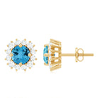 3/4 CT Swiss Blue Topaz and Diamond Halo Stud Earrings Swiss Blue Topaz - ( AAA ) - Quality - Rosec Jewels