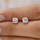 5 MM Morganite Solitaire Stud Earrings in 4 Prong Setting Morganite - ( AAA ) - Quality - Rosec Jewels