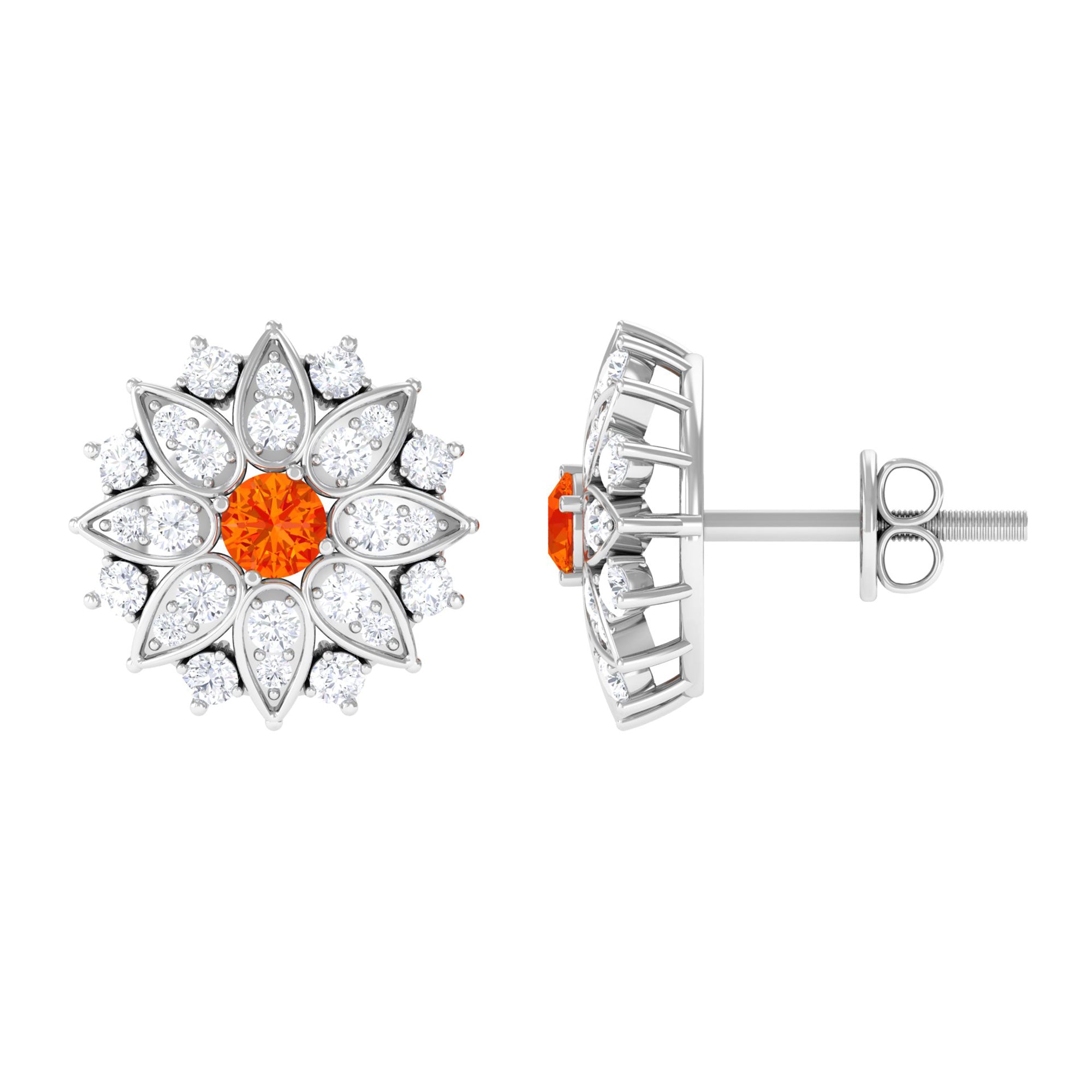 Orange Sapphire Rounds 925 offers Parallelogram Earring Pair Russian Lock Design 601