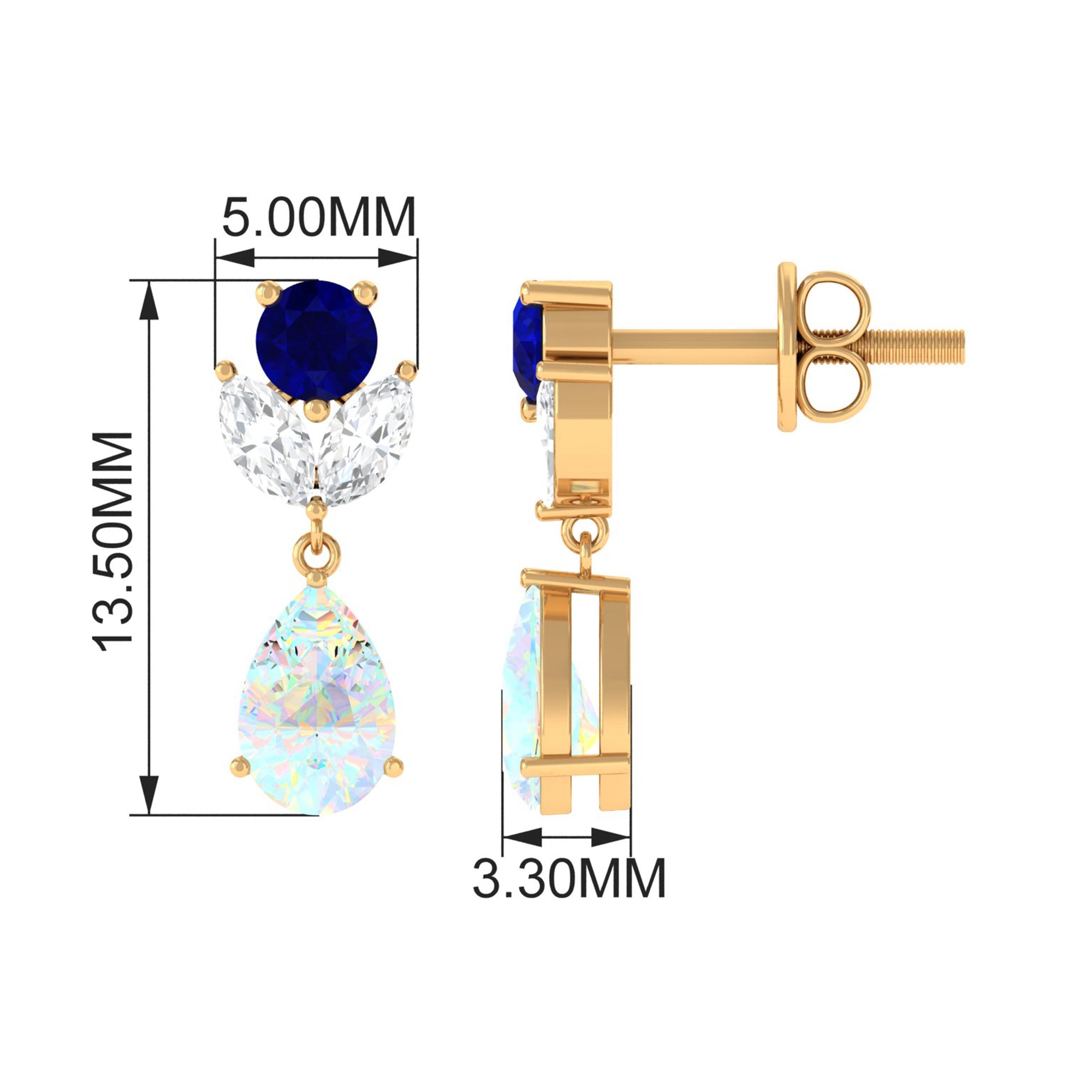 Ethiopian Opal and Blue Sapphire Cocktail Drop Earrings with Moissanite Blue Sapphire - ( AAA ) - Quality - Rosec Jewels