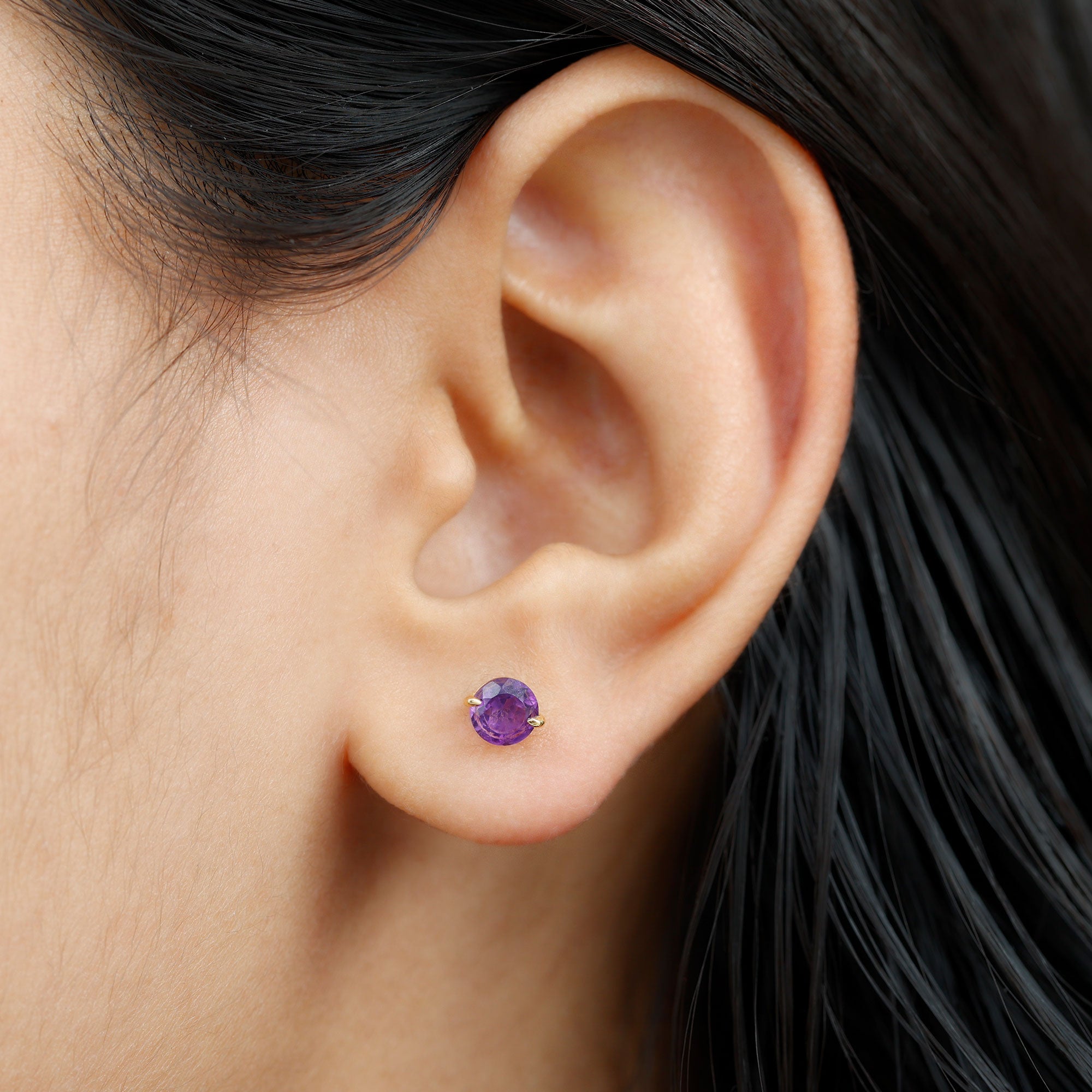 5X5 MM Amethyst Solitaire Stud Earrings for Women Amethyst - ( AAA ) - Quality - Rosec Jewels