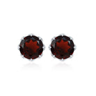 6 MM Decorative Garnet Solitaire Stud Earrings Garnet - ( AAA ) - Quality - Rosec Jewels