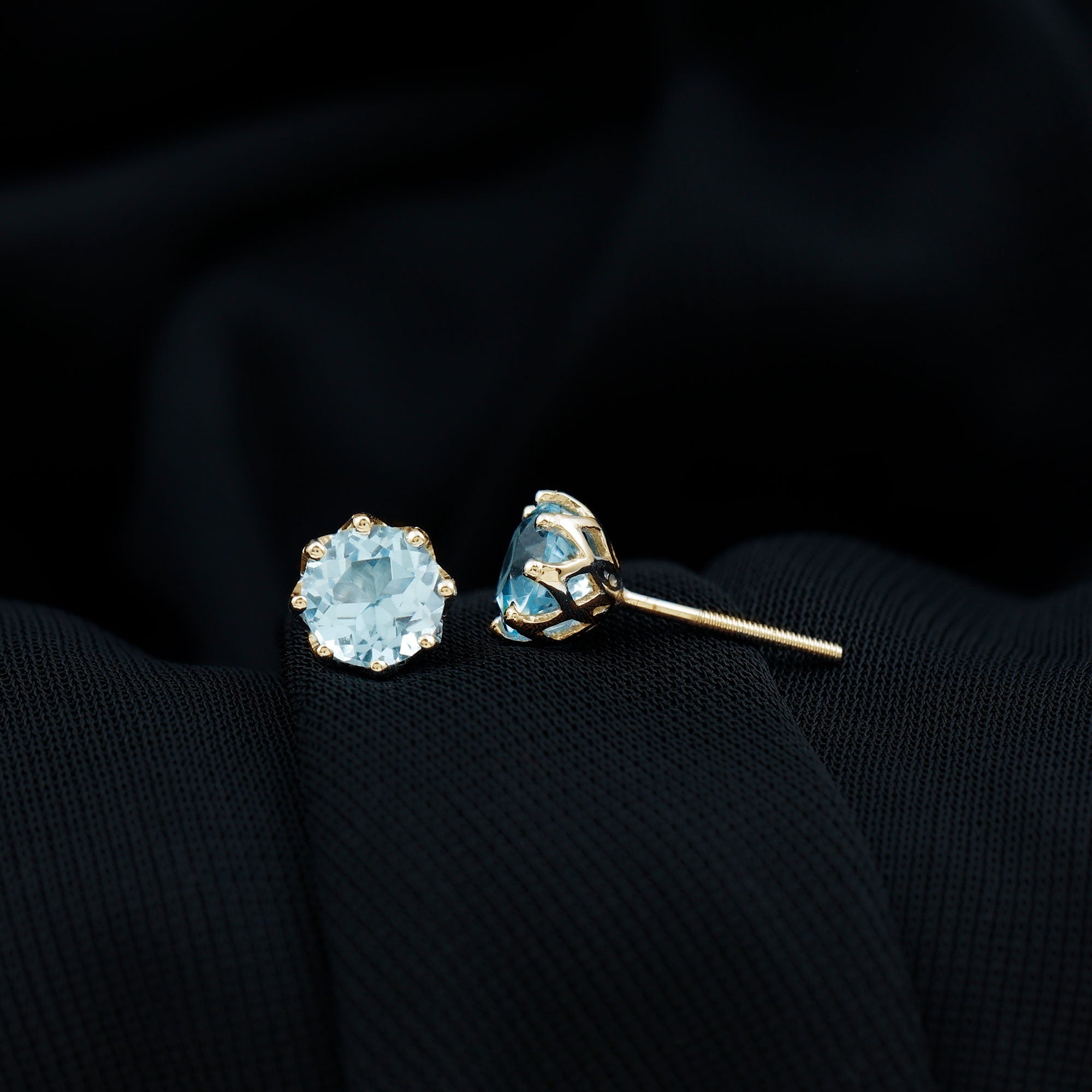 6 MM Decorative Sky Blue Topaz Solitaire Stud Earrings Sky Blue Topaz - ( AAA ) - Quality - Rosec Jewels