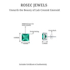 4.75 CT Princess Cut Created Emerald Solitaire Stud Earring in Silver Lab Created Emerald - ( AAAA ) - Quality 92.5 Sterling Silver - Rosec Jewels