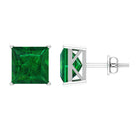 Princess Cut Lab Grown Emerald Solitaire Stud Earrings Lab Created Emerald - ( AAAA ) - Quality - Rosec Jewels