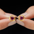 5 MM Rhodolite Solitaire and Gold Swirl Stud Earrings Rhodolite - ( AAA ) - Quality - Rosec Jewels