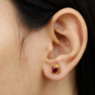 5 MM Rhodolite Solitaire and Gold Swirl Stud Earrings Rhodolite - ( AAA ) - Quality - Rosec Jewels