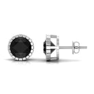7 MM Bezel Set Black Spinel Solitaire Stud Earrings with Milgrain Details Black Spinel - ( AAA ) - Quality - Rosec Jewels