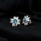 Rosec Jewels-London Blue Topaz and Diamond Flower Stud Earrings