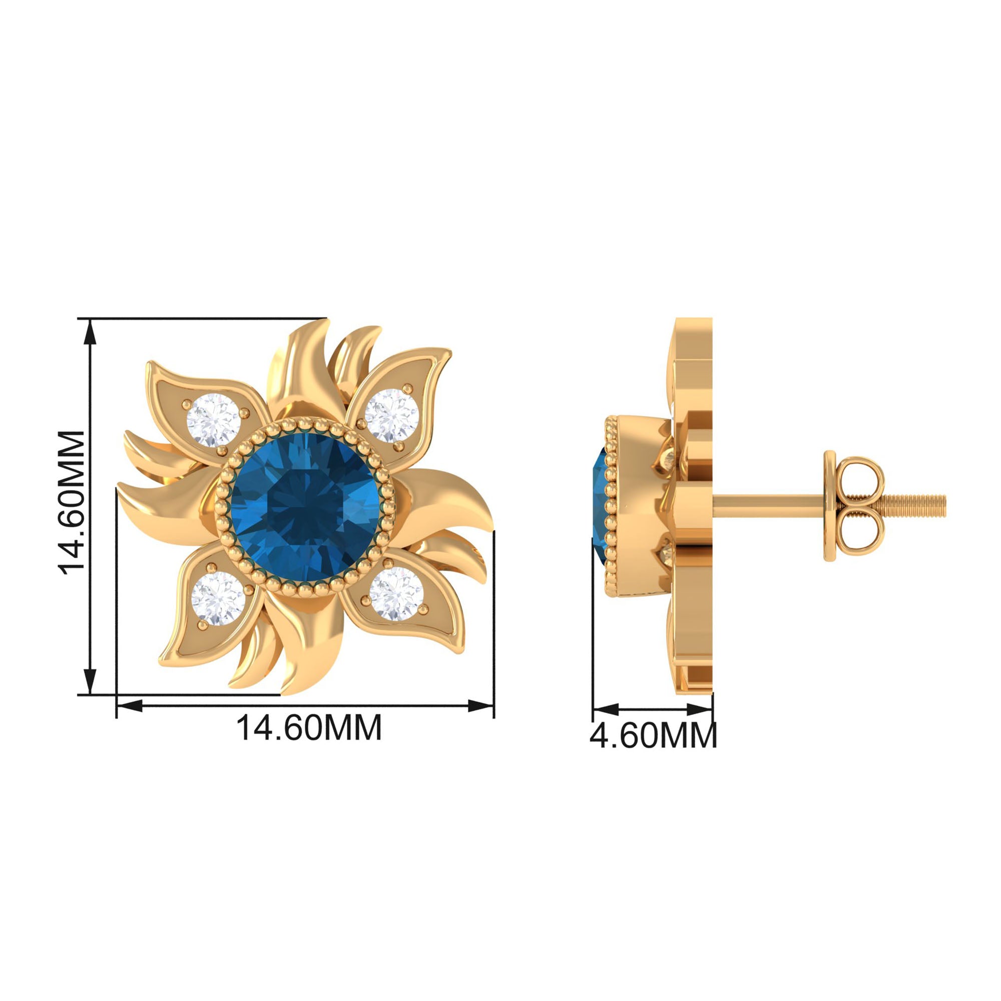 Rosec Jewels-London Blue Topaz and Diamond Flower Stud Earrings