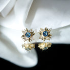 Rosec Jewels-London Blue Topaz and Diamond Flower Stud Earrings