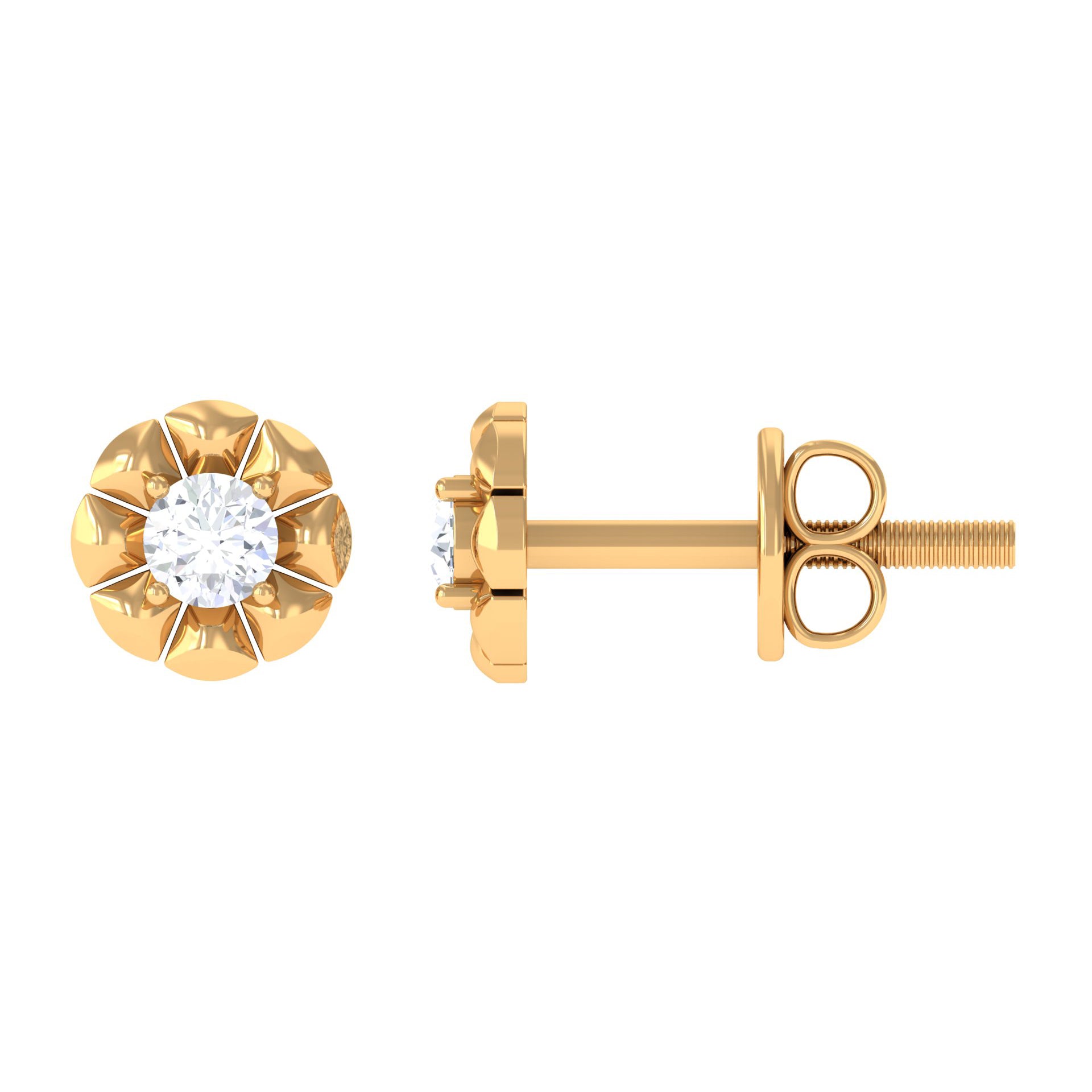 Round Cut Diamond Floral Stud Earrings in Prong Setting Diamond - ( HI-SI ) - Color and Clarity - Rosec Jewels