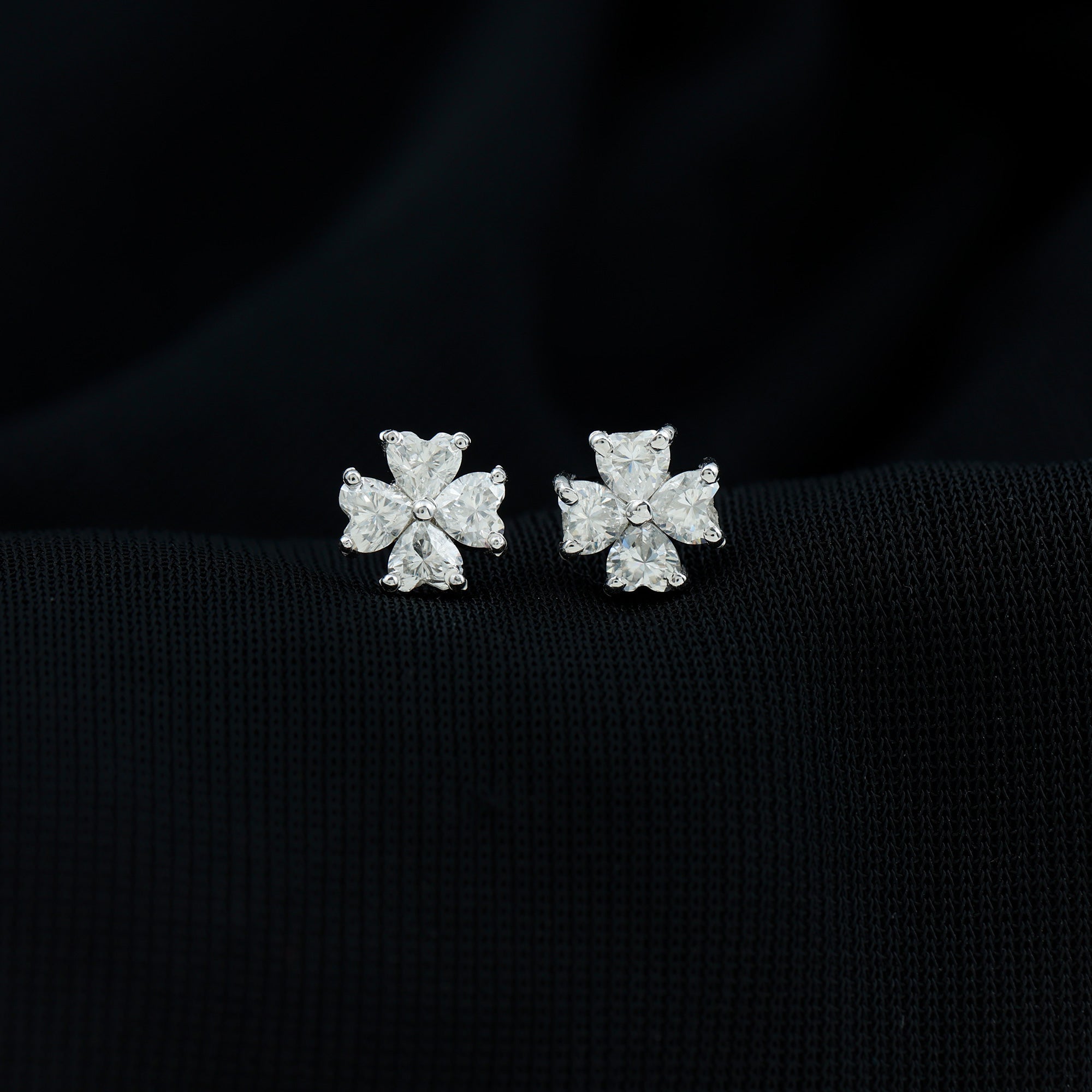 1 CT Heart Shape Moissanite Silver Flower Stud Earrings Moissanite - ( D-VS1 ) - Color and Clarity 92.5 Sterling Silver - Rosec Jewels