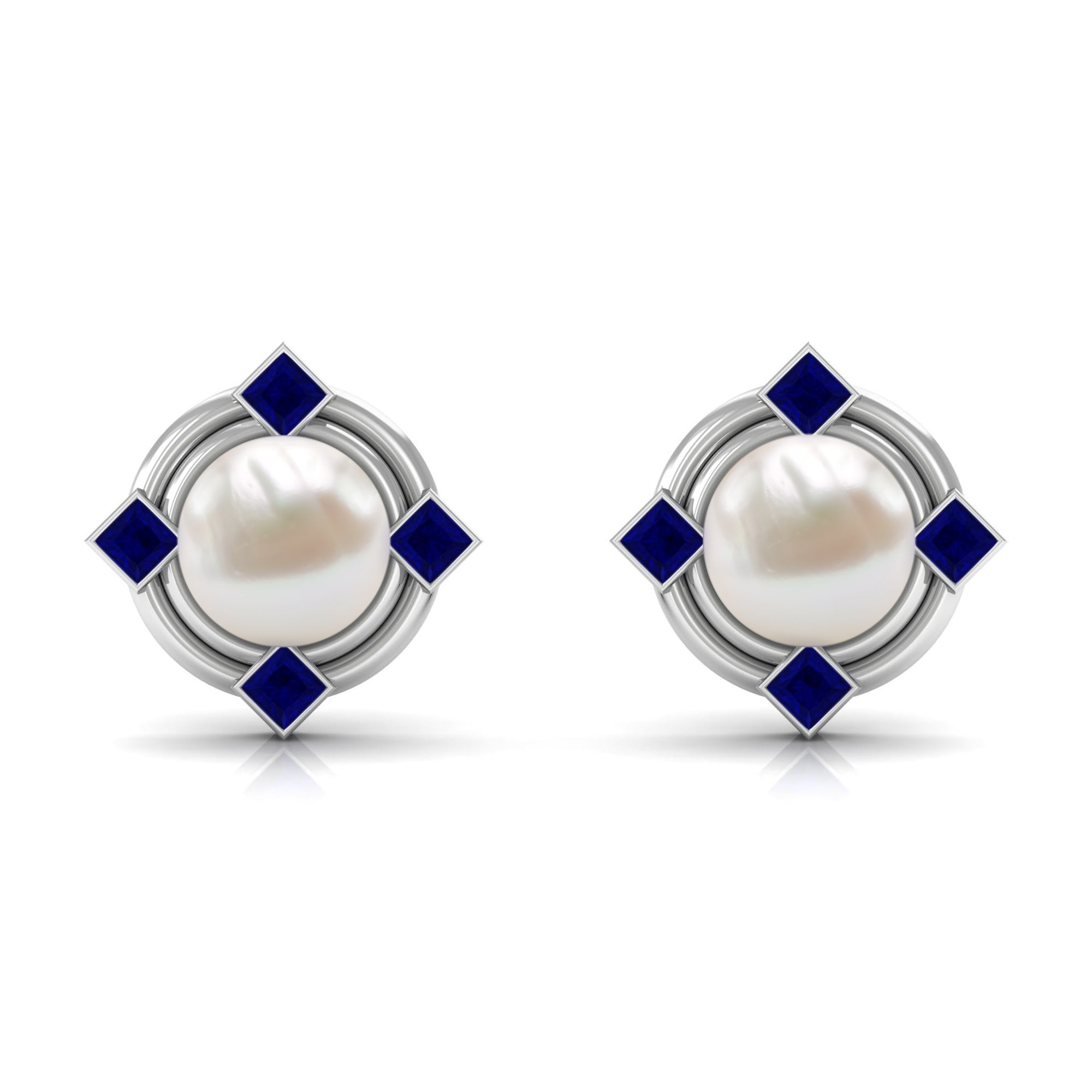 Gold Pearl Earrings, good Sapphire and Freshwater Pearl Stud Earrings