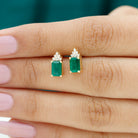 1.50 CT Octagon Cut Emerald Stud Earrings with Diamond Accent Emerald - ( AAA ) - Quality - Rosec Jewels