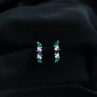 Marquise Cut Created Blue Sapphire and Emerald Silver J Hoop Earrings with Moissanite - Rosec Jewels