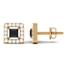 3/4 CT Princess Cut Black Onyx and Diamond Halo Stud Earrings Black Onyx - ( AAA ) - Quality - Rosec Jewels