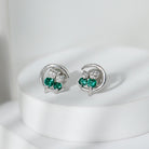 Lab-Created Emerald and Moissanite Cat and Moon Silver Stud Earrings Lab Created Emerald - ( AAAA ) - Quality 92.5 Sterling Silver - Rosec Jewels