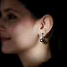 Tahitian Pearl and Created Emerald Drop Earrings with Moissanite Lab Created Emerald - ( AAAA ) - Quality - Rosec Jewels