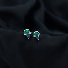 Created Emerald and Created Blue Sapphire Cluster Stud Earring with Moissanite Lab Created Blue Sapphire - ( AAAA ) - Quality - Rosec Jewels