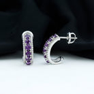 Natural Amethyst Moissanite Hoop Earrings Amethyst - ( AAA ) - Quality 92.5 Sterling Silver - Rosec Jewels