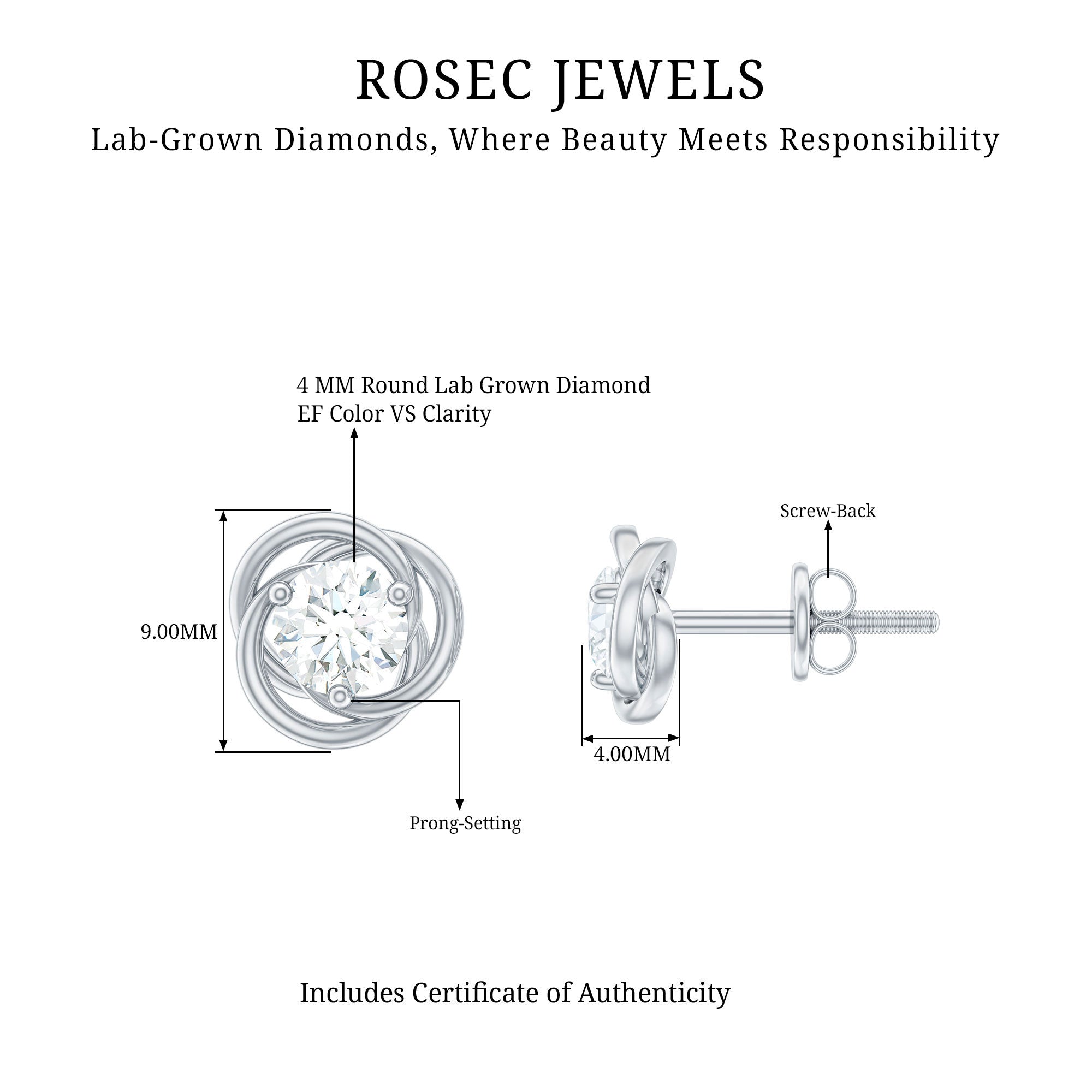 Rosec Jewels-Certified Lab Grown Diamond Swirl Earrings With Screw Back