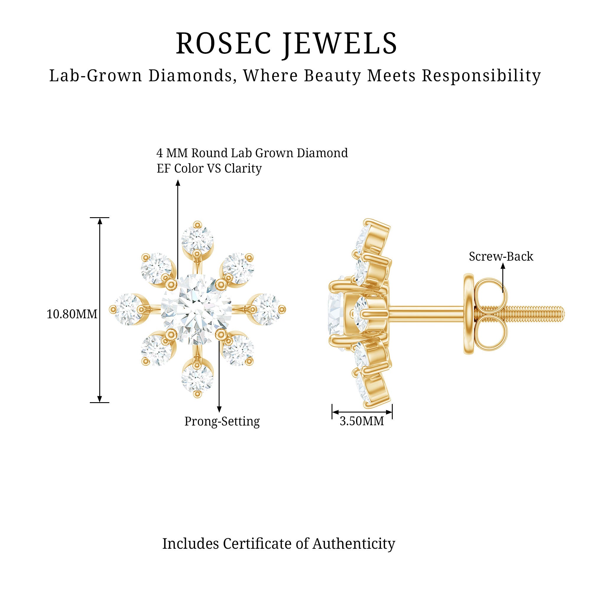 Rosec Jewels-Certified Lab Grown Diamond Snowflake Stud Earrings