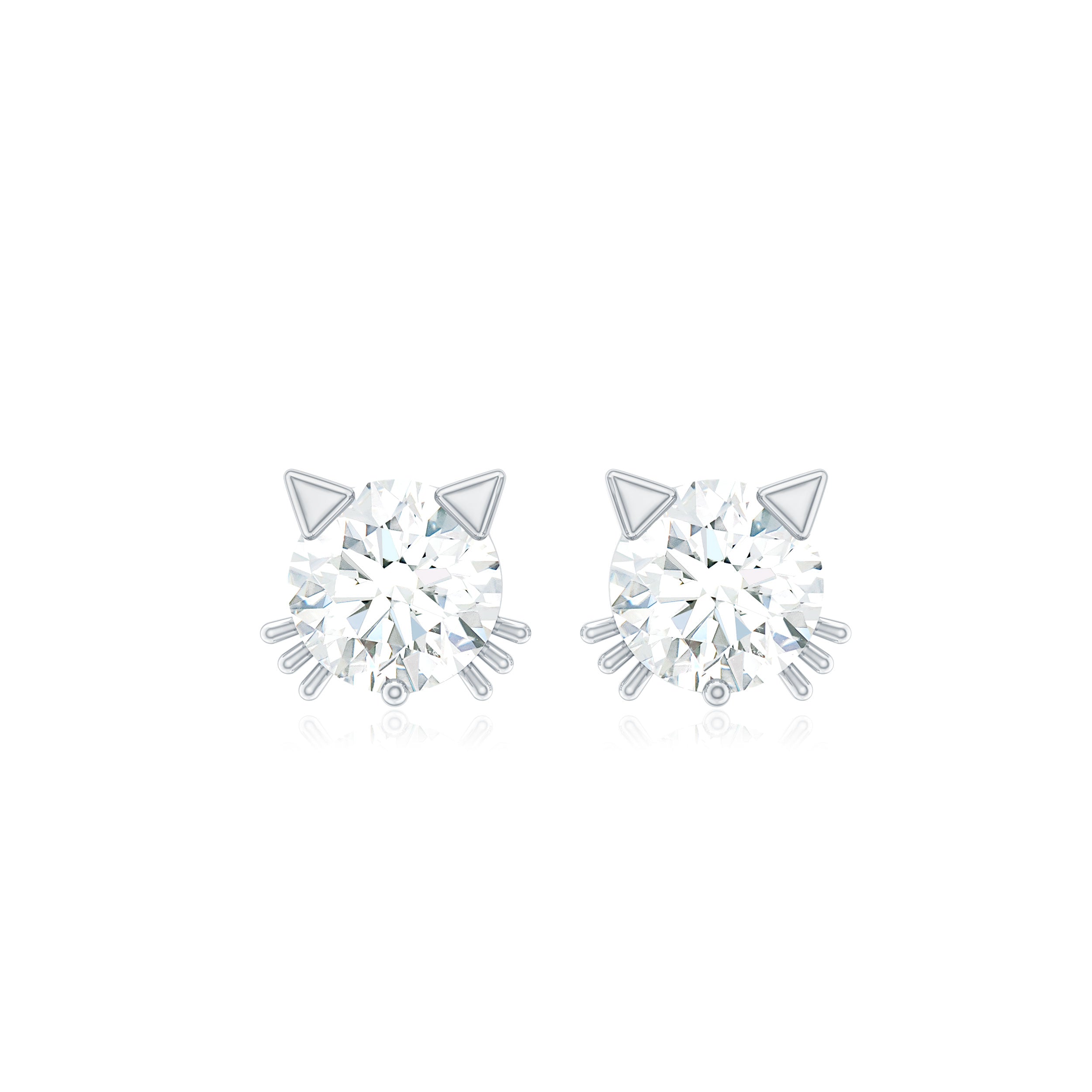 Rosec Jewels-Certified 6 mm Lab Grown Diamond Cute Cat Earrings