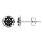 Twisted Rope Stud Earrings with Floral Black Spinel Black Spinel - ( AAA ) - Quality - Rosec Jewels