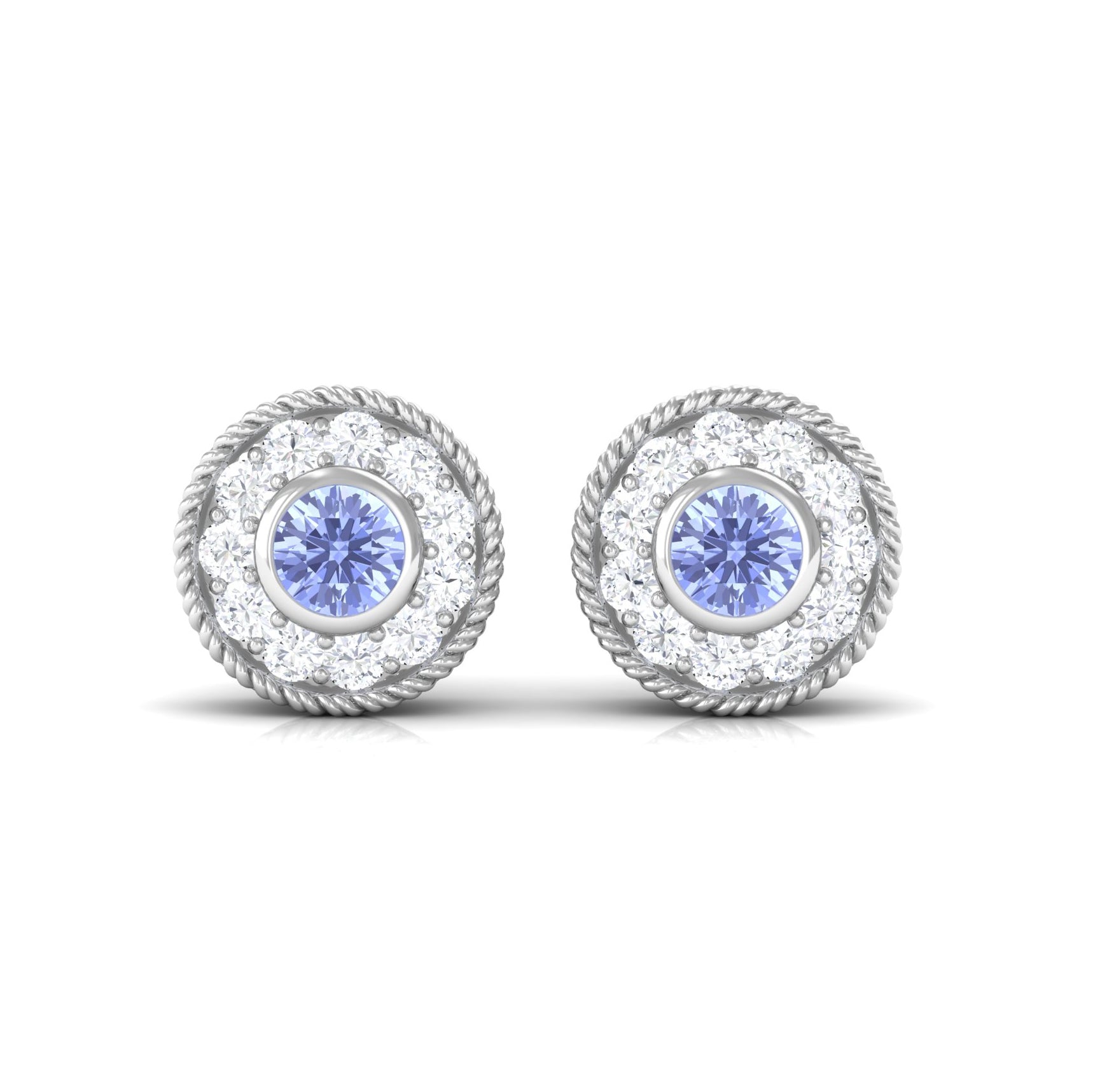 Antique Style Tanzanite and Diamond Halo Stud Earrings Tanzanite - ( AAA ) - Quality - Rosec Jewels