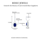 Oval Created Blue Sapphire Silver J Hoop Earrings with Moissanite Halo - Rosec Jewels