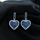 Created Blue Sapphire Heart Drop Earrings in Silver Lab Created Blue Sapphire - ( AAAA ) - Quality 92.5 Sterling Silver - Rosec Jewels