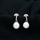 Rosec Jewels-8 MM Freshwater Pearl Drop and Curved Diamond Bar Earring