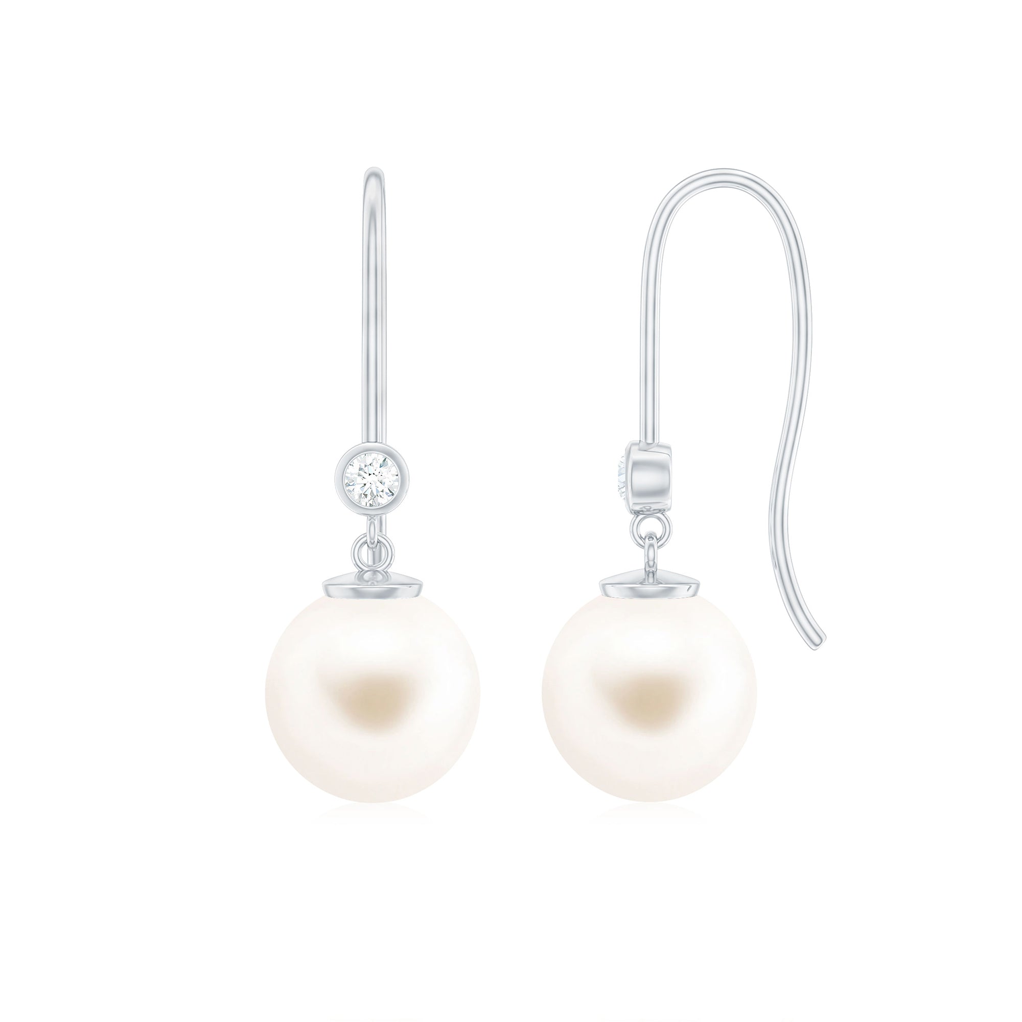 Rosec Jewels-Bezel Set Diamond and Freshwater Pearl Drop Earrings