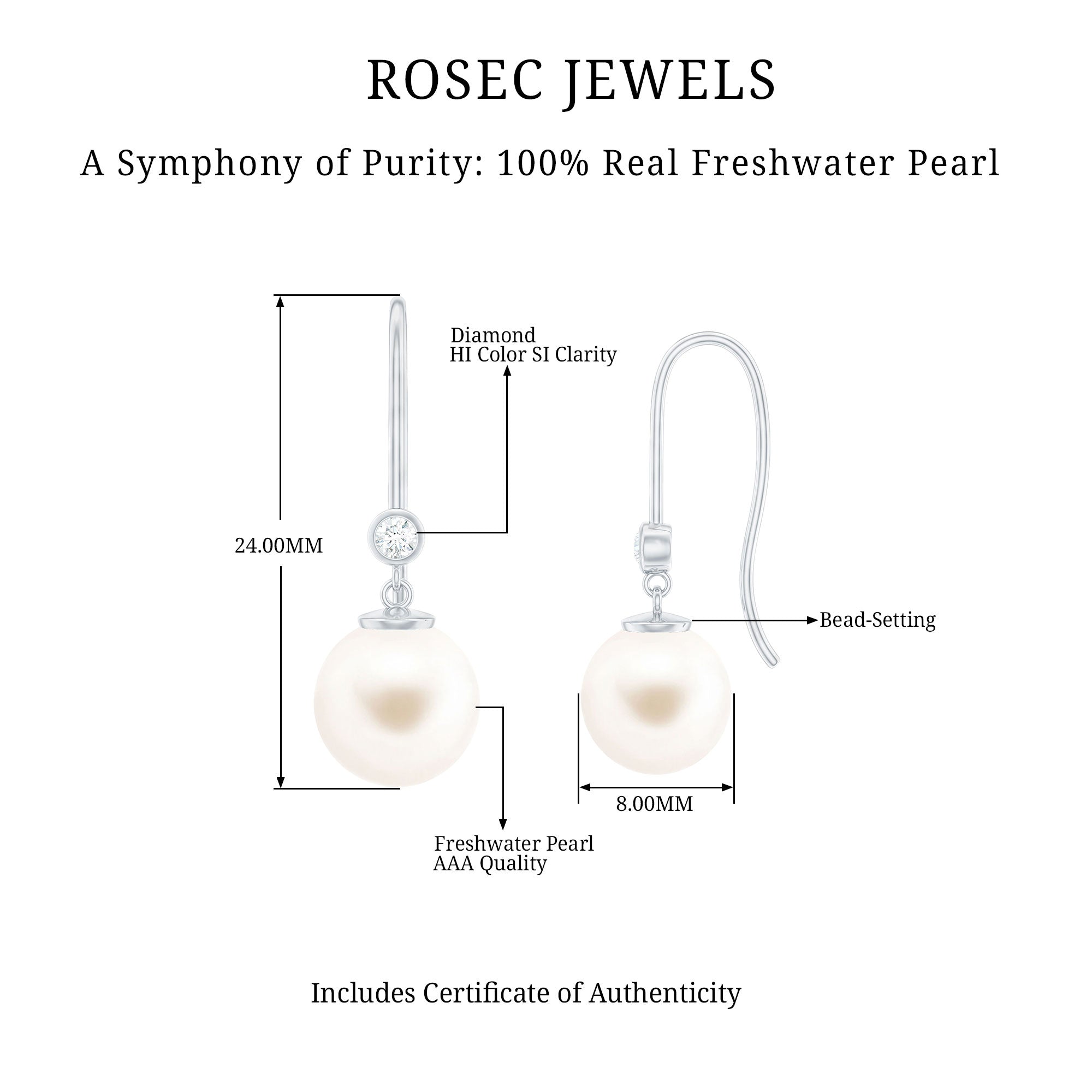 Rosec Jewels-Bezel Set Diamond and Freshwater Pearl Drop Earrings