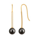 Rosec Jewels-Tahitian Pearl and Diamond Accent Bar Drop Earrings with Fish Hook Backing