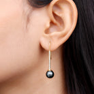 Rosec Jewels-Tahitian Pearl and Diamond Accent Bar Drop Earrings with Fish Hook Backing