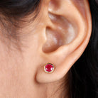 1.25 CT Round Cut Created Ruby Solitaire Stud Earring in Gold Lab Created Ruby - ( AAAA ) - Quality - Rosec Jewels