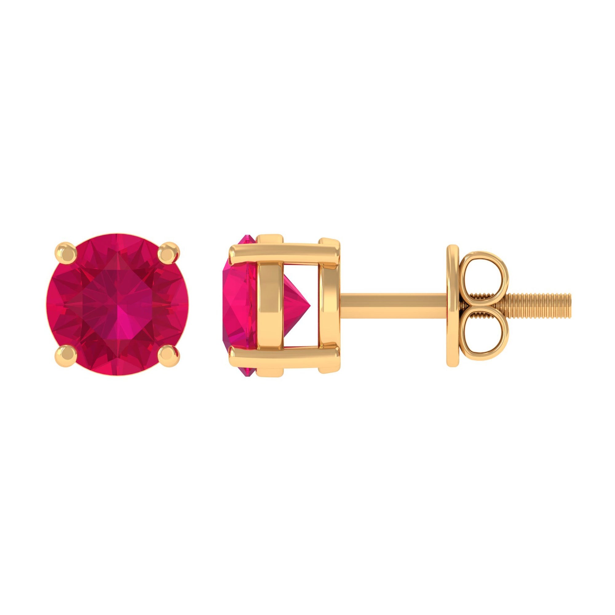 Round Shape Lab Grown Ruby Solitaire Stud Earrings Lab Created Ruby - ( AAAA ) - Quality - Rosec Jewels