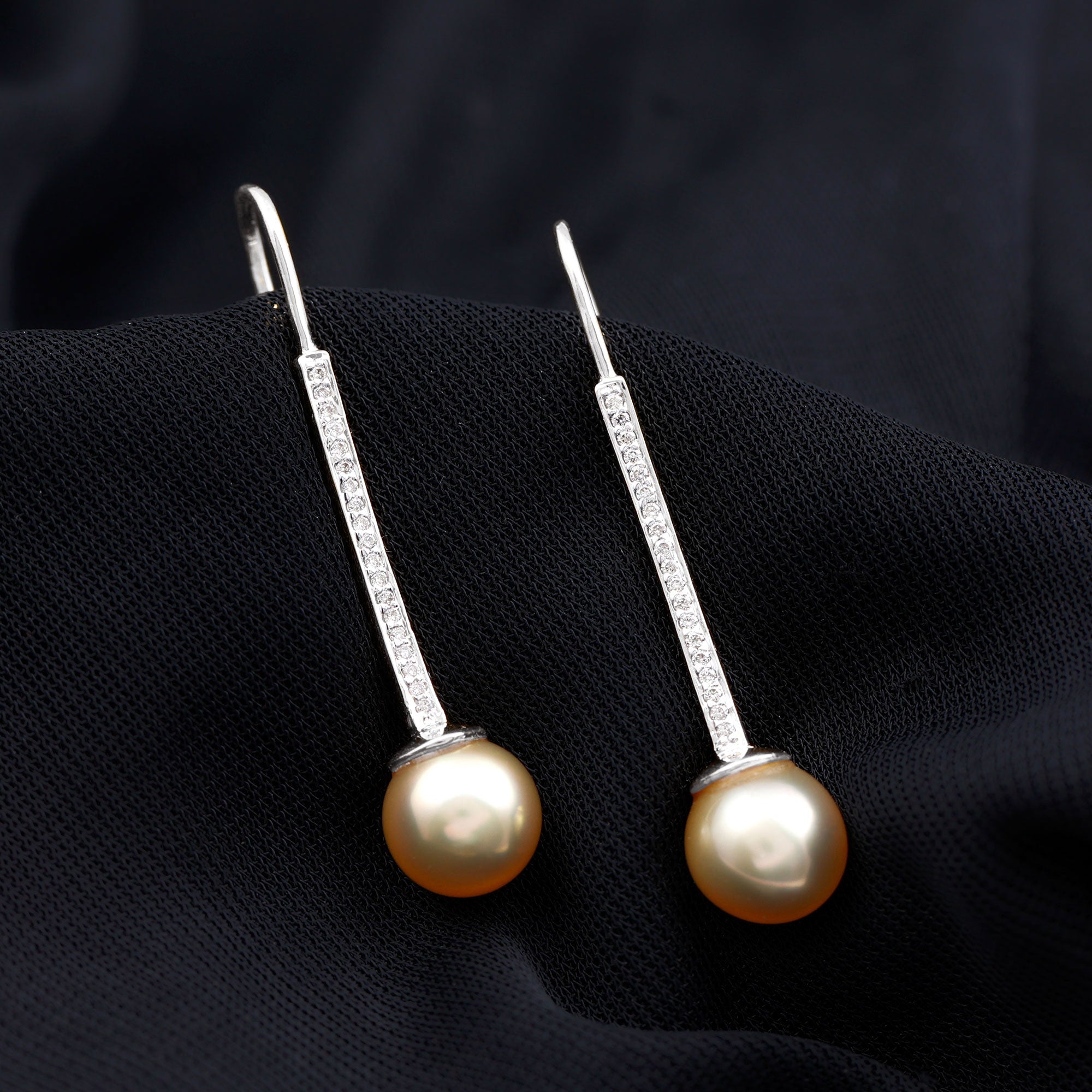 Rosec Jewels-South Sea Pearl and Diamond Drop Earring with Fish Hook Closure