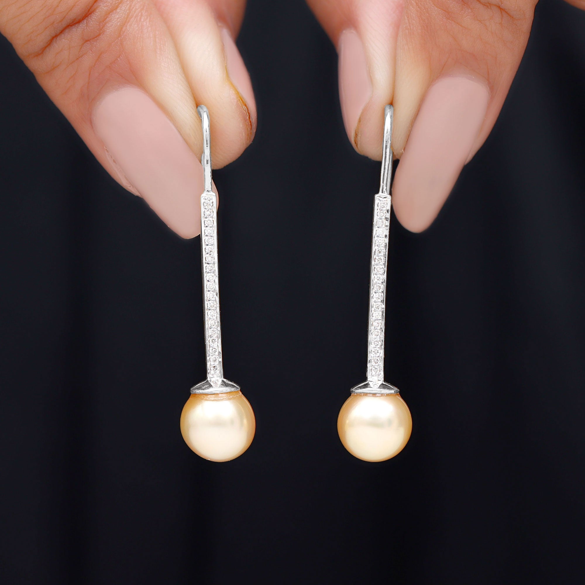 Rosec Jewels-South Sea Pearl and Diamond Drop Earring with Fish Hook Closure