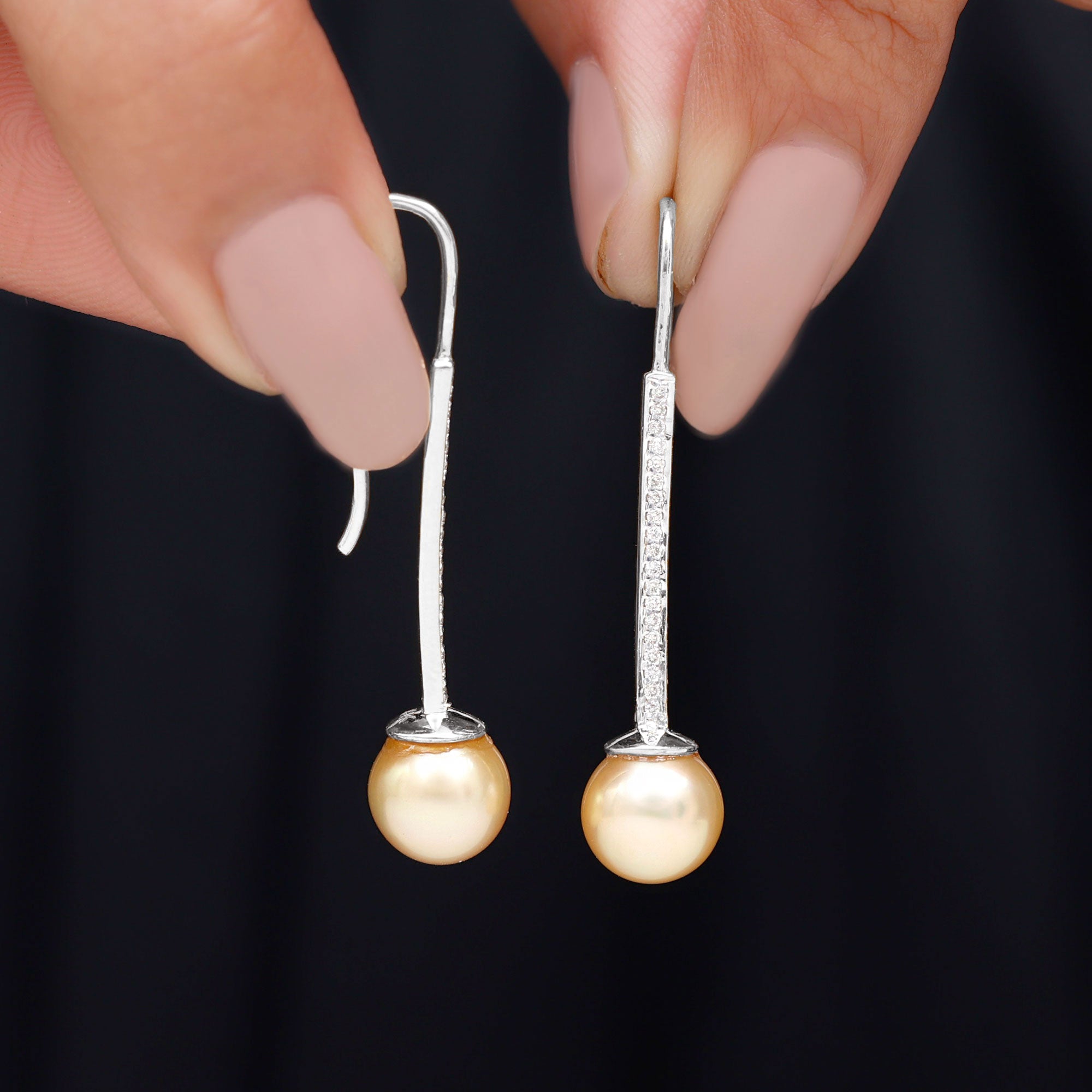 Rosec Jewels-South Sea Pearl and Diamond Drop Earring with Fish Hook Closure