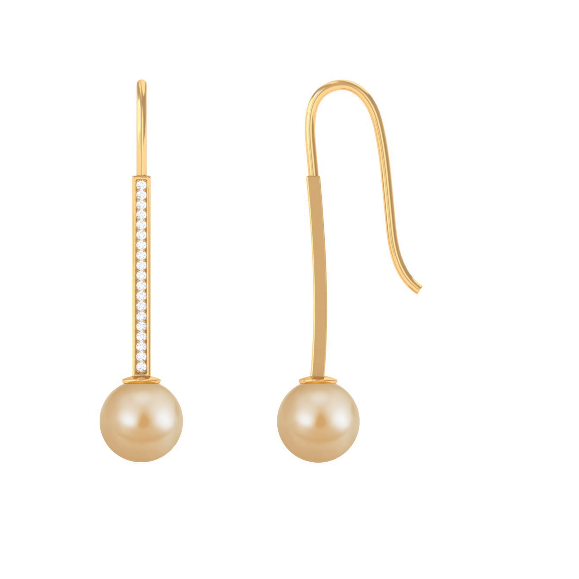 Rosec Jewels-South Sea Pearl and Diamond Drop Earring with Fish Hook Closure