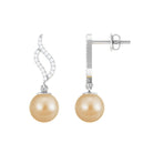 7 MM Elegant South Sea Pearl and Diamond Drop Earrings South Sea Pearl - ( AAA ) - Quality - Rosec Jewels