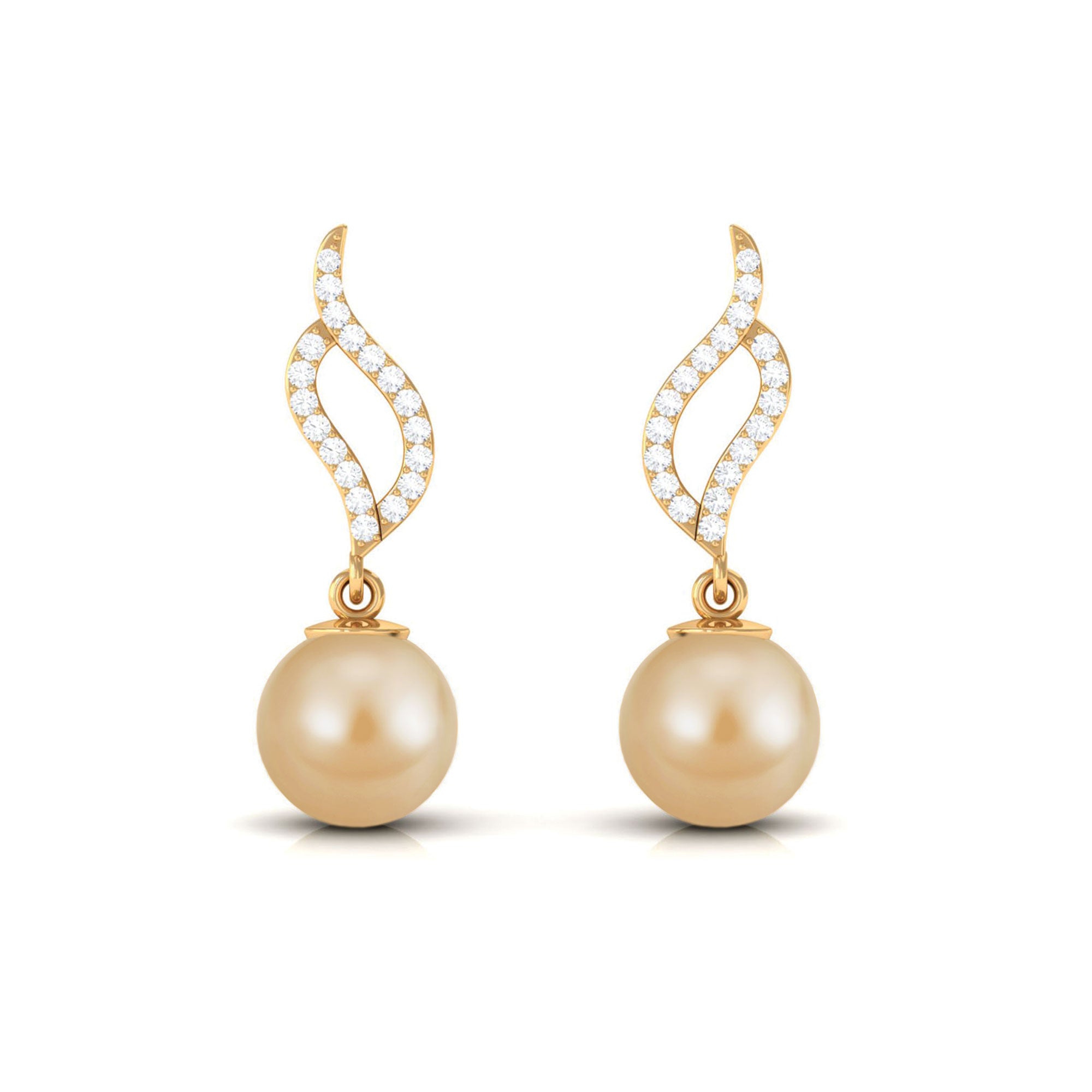 Rosec Jewels-7 MM Elegant South Sea Pearl and Diamond Drop Earrings