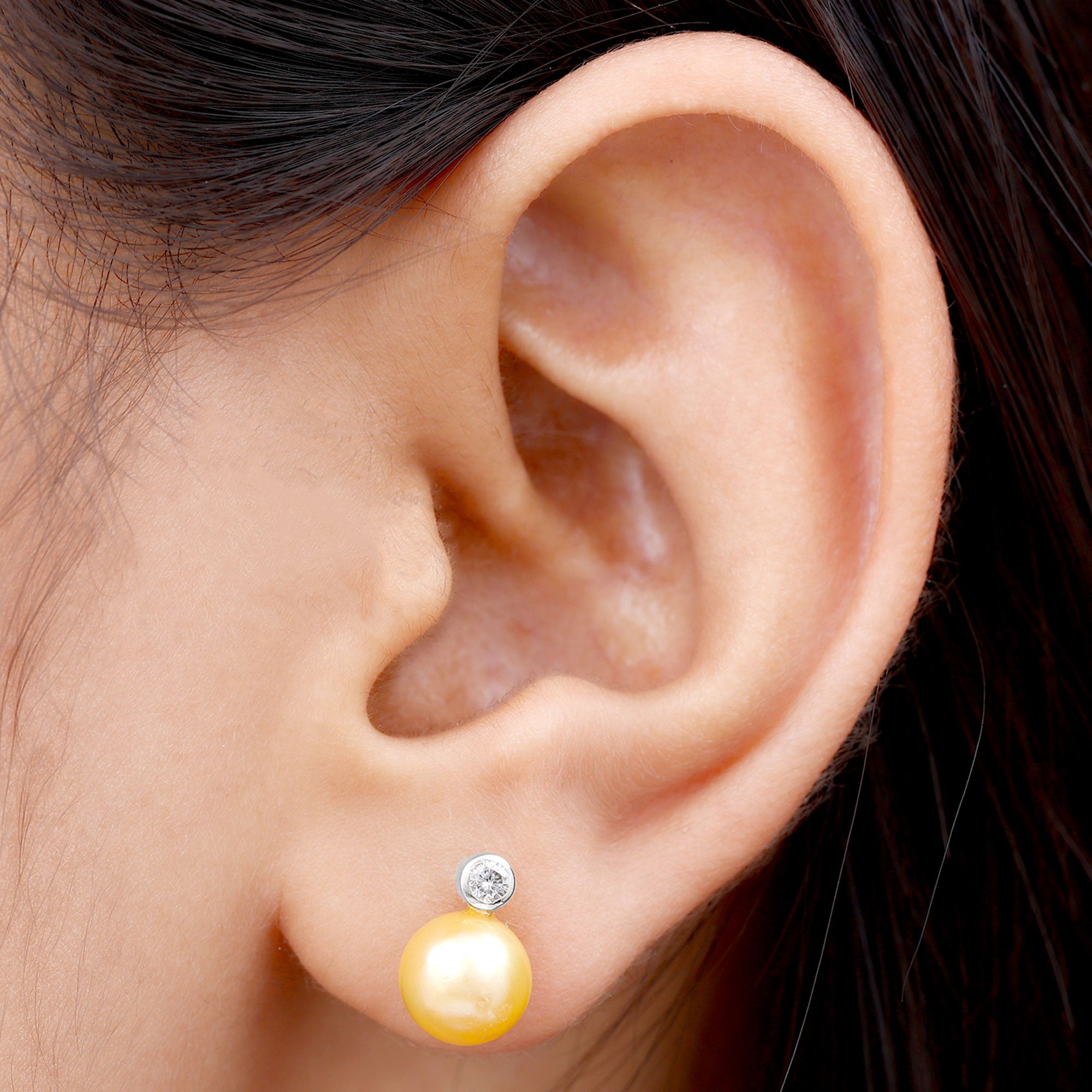 Bead Set South Sea Pearl Elegant Stud Earring with Diamond South Sea Pearl - ( AAA ) - Quality - Rosec Jewels