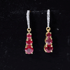 2.50 CT Lab Created Ruby Three Stone Silver Dangle Earrings with Moissanite Lab Created Ruby - ( AAAA ) - Quality 92.5 Sterling Silver - Rosec Jewels