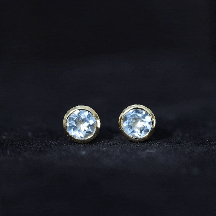 Sky Blue Topaz Solitaire Stud Earrings in Bezel Setting Sky Blue Topaz - ( AAA ) - Quality - Rosec Jewels