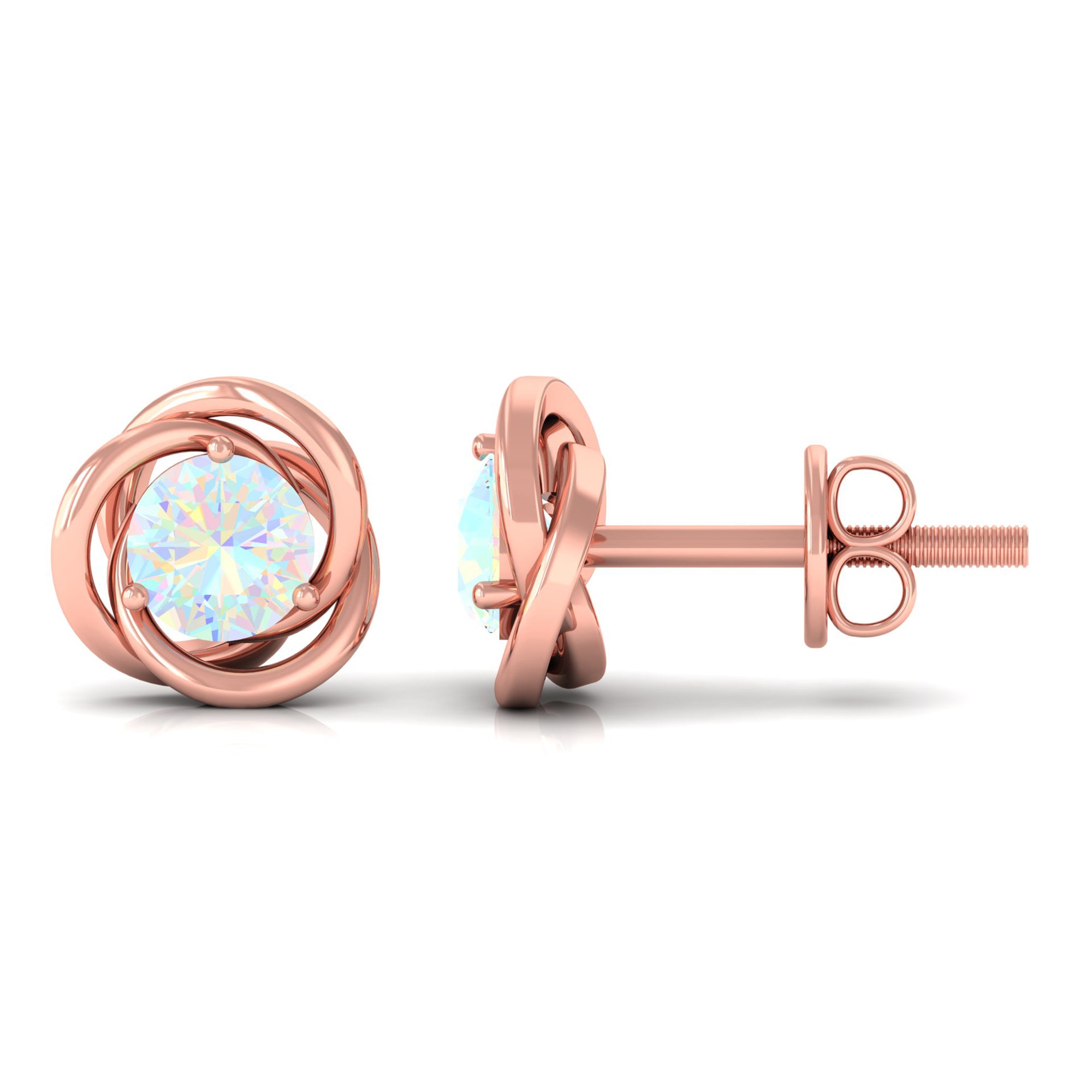 4 MM Round Ethiopian Opal Solitaire Gold Swirl Stud Earrings in Prong Setting Ethiopian Opal - ( AAA ) - Quality - Rosec Jewels